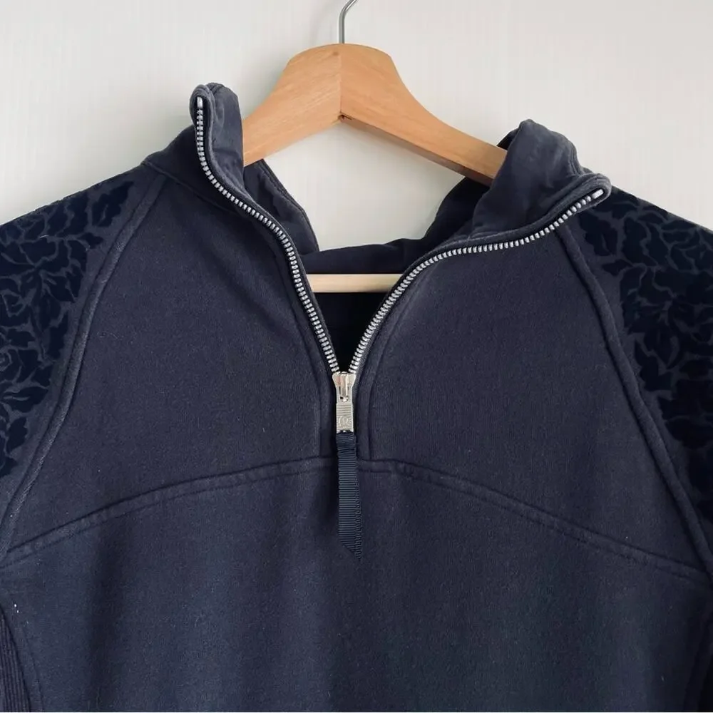 Lululemon floral flocked back zip pullover front pocket navy blue size 6
